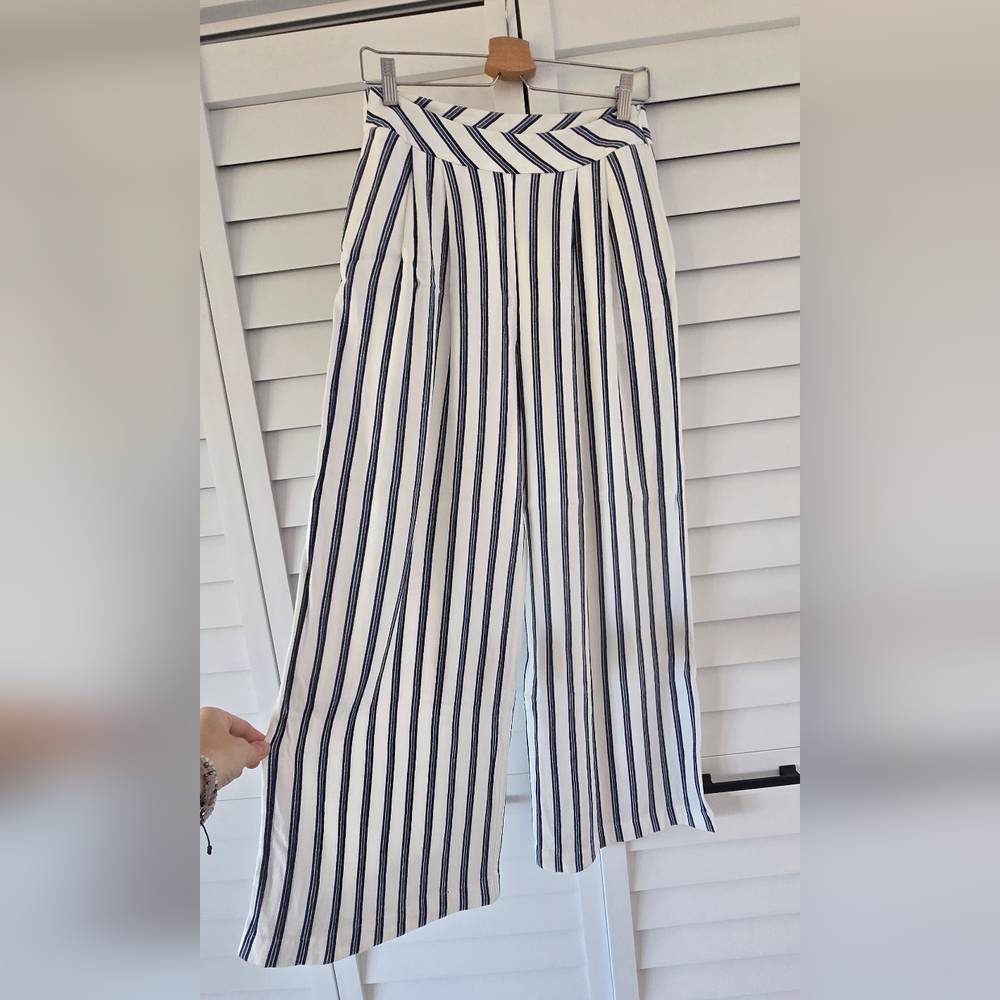 Free People White and Blue Striped Wide Leg Pants NWOT XS
